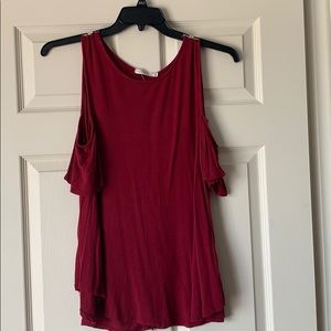 Red off the shoulder shirt